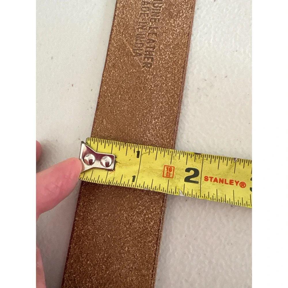 Womens Brown Leather Floral Embossed Belt Tigers Eye Stone Buckle Western Small